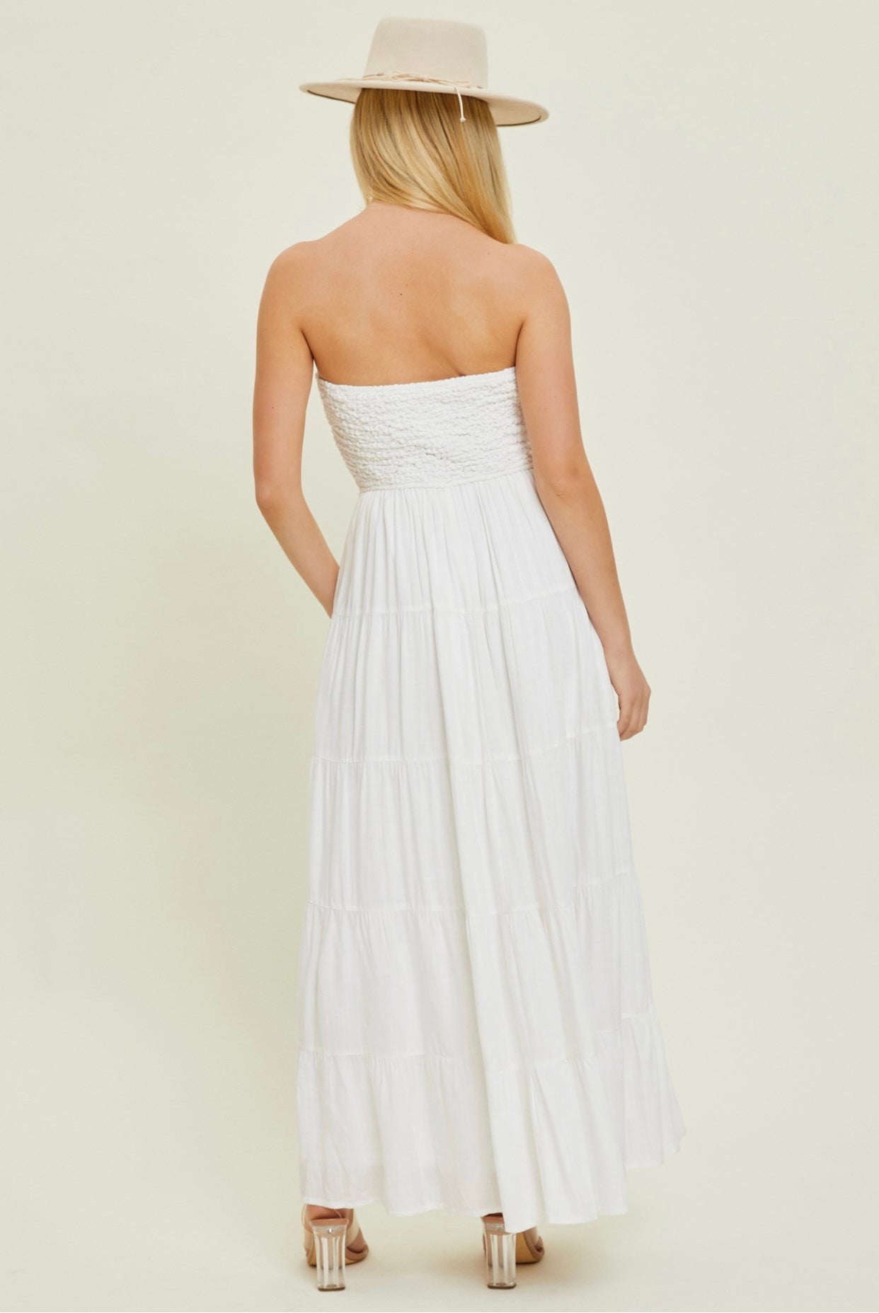 
                  
                    Willa Strapless Maxi Dress in White
                  
                